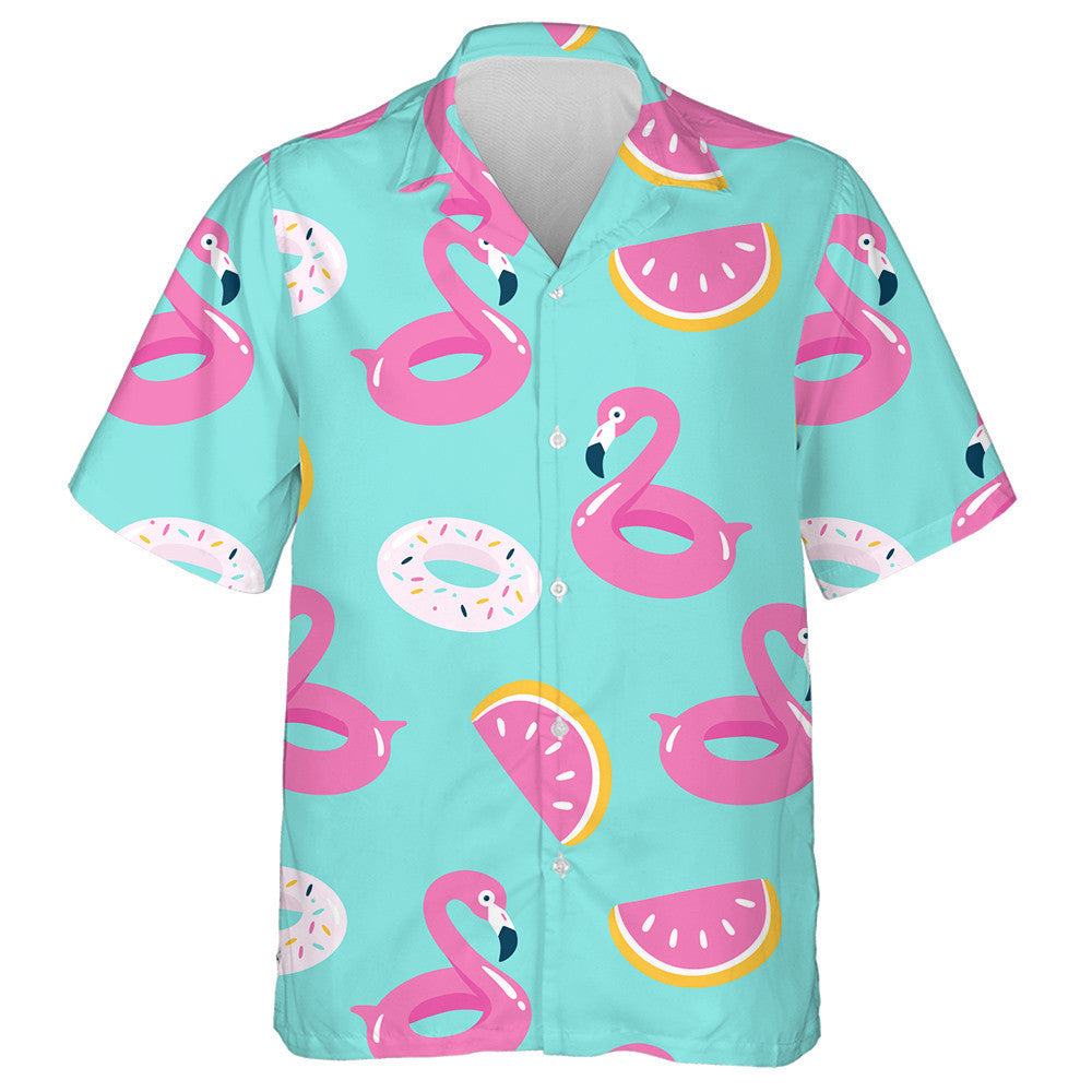 Summer Pool Floating With Flamingo Donut And Watermelon Hawaiian Shirt, Hawaiian Shirt Gift, Christmas Gift