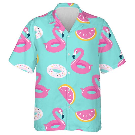 Summer Pool Floating With Flamingo Donut And Watermelon Hawaiian Shirt, Hawaiian Shirt Gift, Christmas Gift
