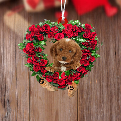 Cockapoo-Heart Wreath Two Sides Christmas Plastic Hanging Ornament, Christmas Gift, Christmas Decoration