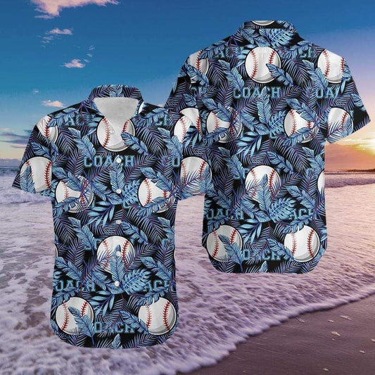 Baseball Coach On Blue Design Hawaiian Shirt, Hawaiian For Gift