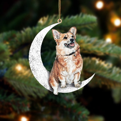 Corgi-Sit On The Moon-Two Sided Christmas Plastic Hanging Ornament, Christmas Gift, Christmas Decoration