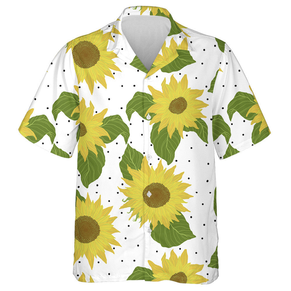 Sunflowers On White Background With Polka Dot Pattern Hawaiian Shirt, Hawaiian Shirt Gift, Christmas Gift