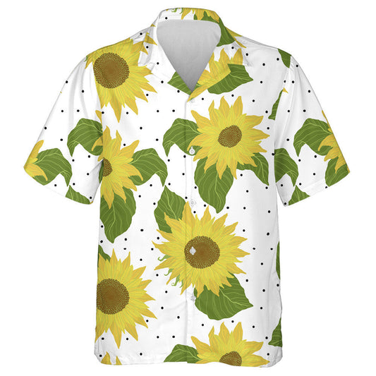 Sunflowers On White Background With Polka Dot Pattern Hawaiian Shirt, Hawaiian Shirt Gift, Christmas Gift