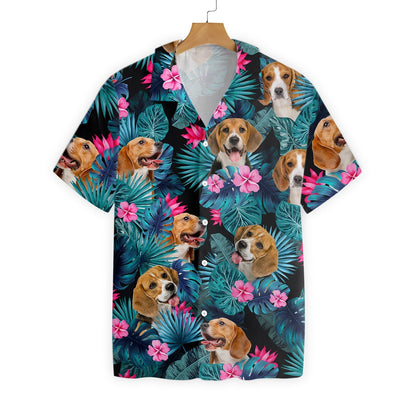 Tropical Beagle Dog And Pink Floral Pattern Hawaiian Shirt, Hawaiian Shirt Gift, Christmas Gift