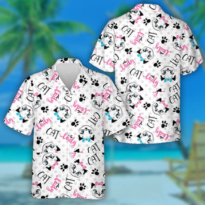 Lady Cats On Polka Dots Background Hawaiian Shirt, Hawaiian For Gift