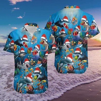 Hawaiian Shirt A Great White Christmas Shark In Santa Hat, Hawaiian Shirt Gift, Christmas Gift