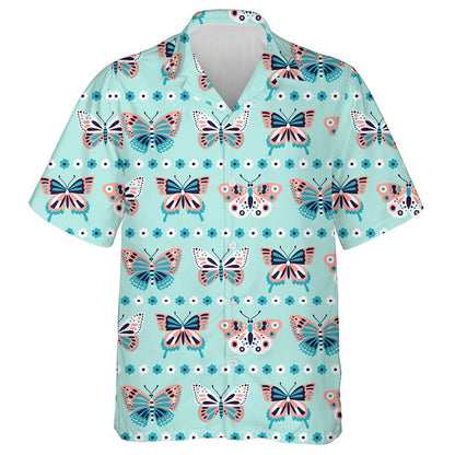 Theme Beautiful Butterfly And Line Flower Hawaiian Shirt,Hawaiian Shirt Gift, Christmas Gift