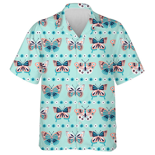 Theme Beautiful Butterfly And Line Flower Hawaiian Shirt,Hawaiian Shirt Gift, Christmas Gift