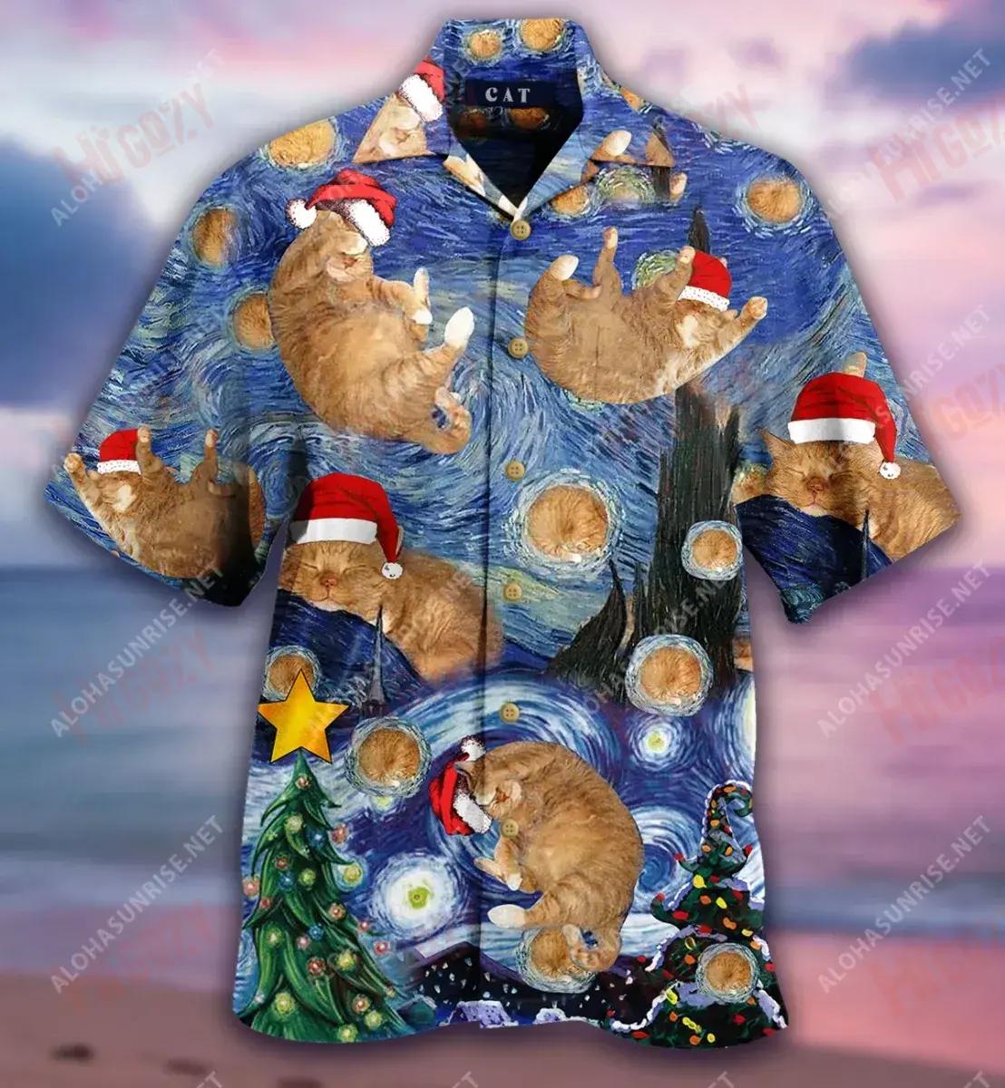 Five More Minutes Starry Cat Christmas Short Hawaiian Shirt Summer Short Sleeve Hawaiian Crazy Shirts Hawaiian Shirts For Women, Hawaiian Shirt Gift, Christmas Gift