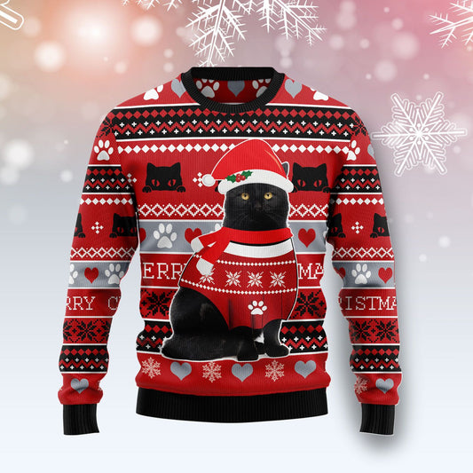 Black Cat Christmas Pattern Ugly Christmas Sweater, Christmas Ugly Sweater,Christmas Gift,Gift Christmas 2022