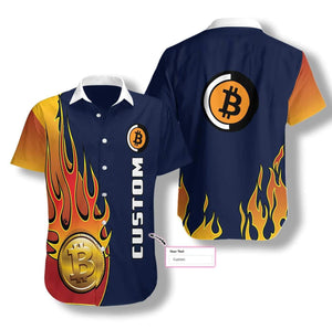 Flame Bitcoin Logo Custom Name Hawaiian Shirt,Hawaiian Shirt Gift, Christmas Gift