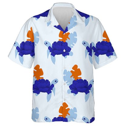 Blue Turtle And Orange And Light Blue Leaves Hawaiian Shirt, Hawaiian Shirt Gift, Christmas Gift