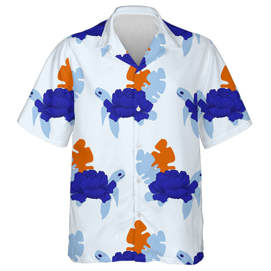 Blue Turtle And Orange And Light Blue Leaves Hawaiian Shirt, Hawaiian Shirt Gift, Christmas Gift