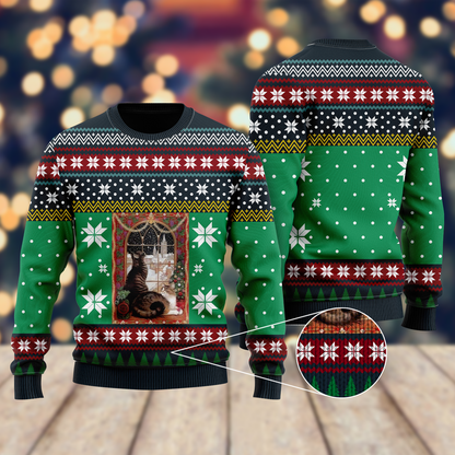 Cat Christmas Snow Window Ugly Christmas Sweater, Christmas Ugly Sweater,Christmas Gift,Gift Christmas 2022