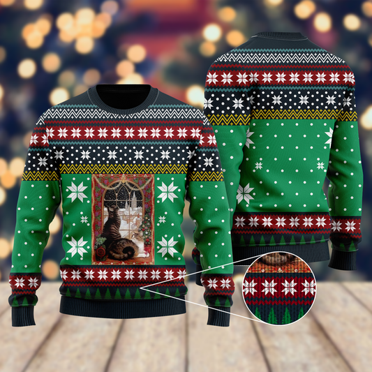 Cat Christmas Snow Window Ugly Christmas Sweater, Christmas Ugly Sweater,Christmas Gift,Gift Christmas 2022