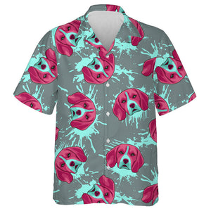 Pink Beagle And Turquoise Paint Splashes Hawaiian Shirt,Hawaiian Shirt Gift, Christmas Gift