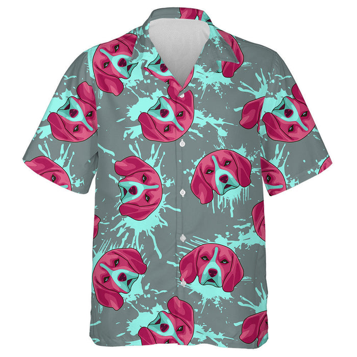 Pink Beagle And Turquoise Paint Splashes Hawaiian Shirt,Hawaiian Shirt Gift, Christmas Gift