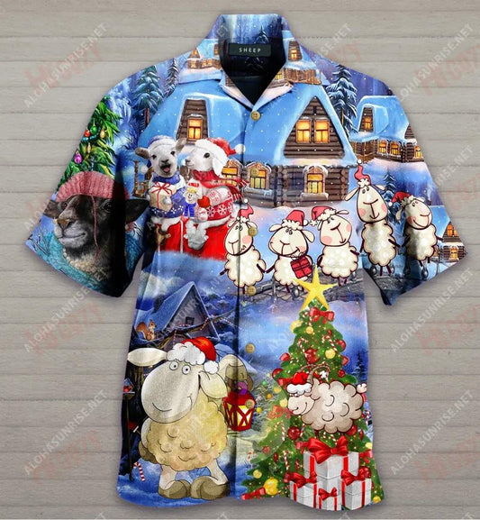 Sheep Wish You Merry Christmas Short Hawaiian Shirt Hobbies Short Sleeve Custom Hawaiian Shirts Hawaiian Shirts For Men, Hawaiian Shirt Gift, Christmas Gift