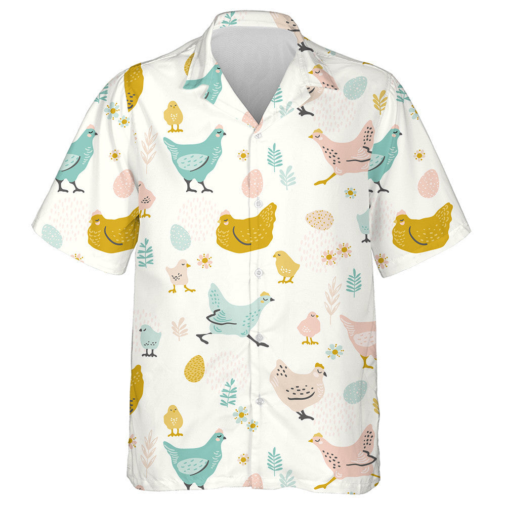 Colorful Chicken And Hen In Different Poses Hawaiian Shirt, Hawaiian Shirt Gift, Christmas Gift
