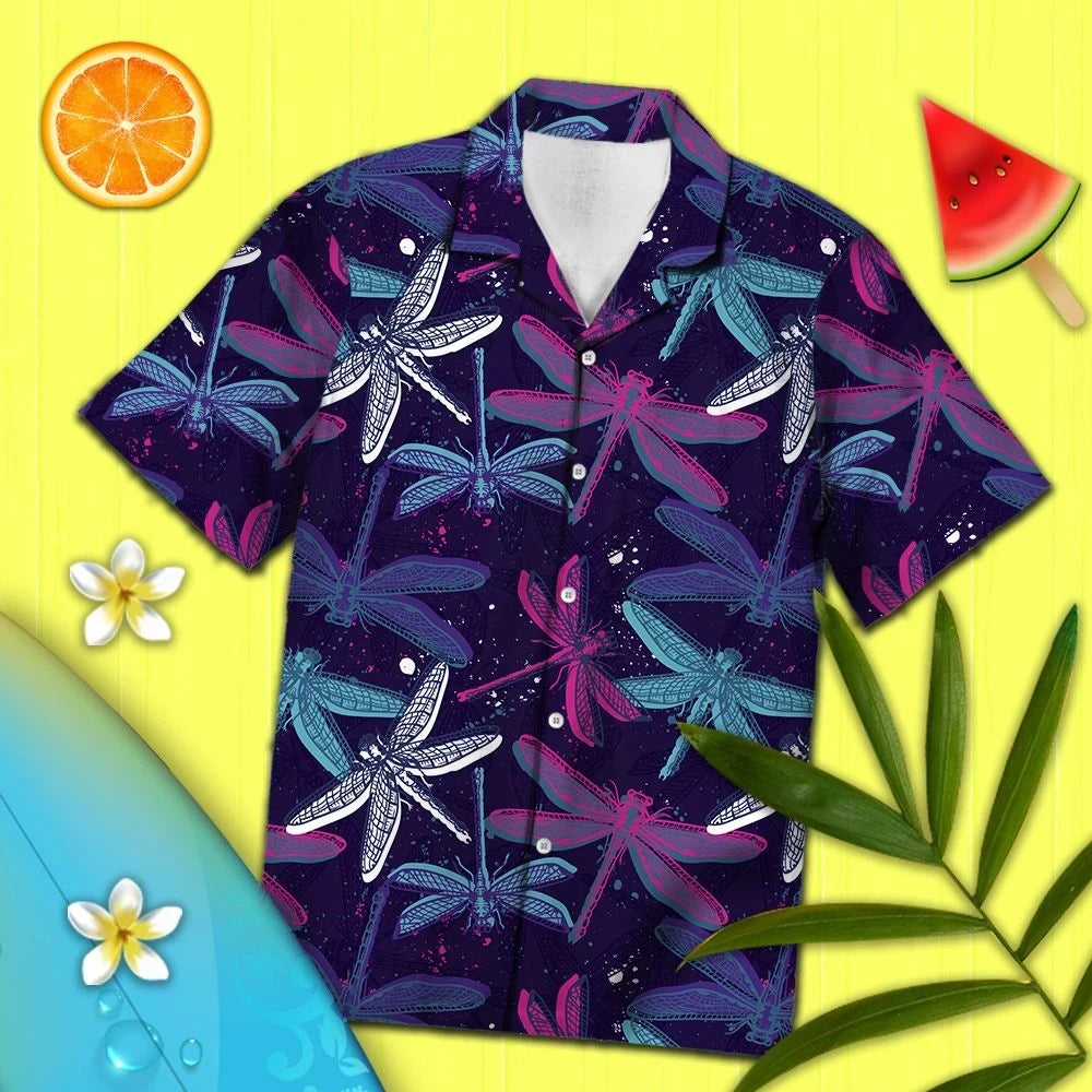 Blue And Purple Dragon Flying In Galaxy Sky Hawaiian Shirt, Hawaiian Shirt Gift, Christmas Gift