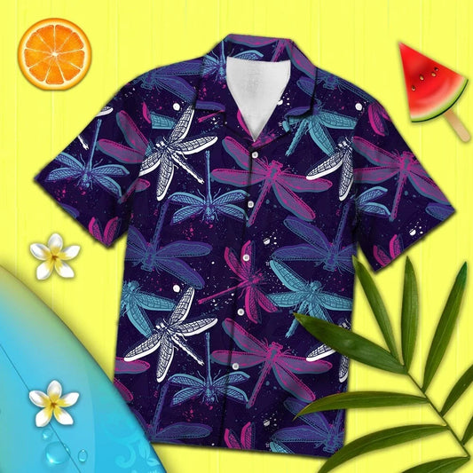 Blue And Purple Dragon Flying In Galaxy Sky Hawaiian Shirt, Hawaiian Shirt Gift, Christmas Gift