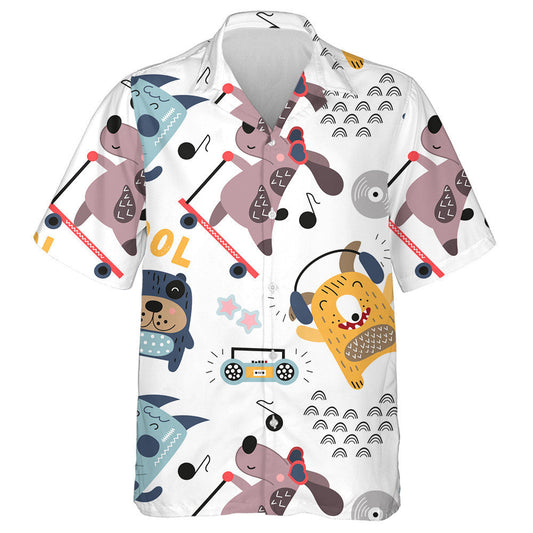 Cool Dogs And Music Theme In Scandinavian Style Hawaiian Shirt, Hawaiian Shirt Gift, Christmas Gift