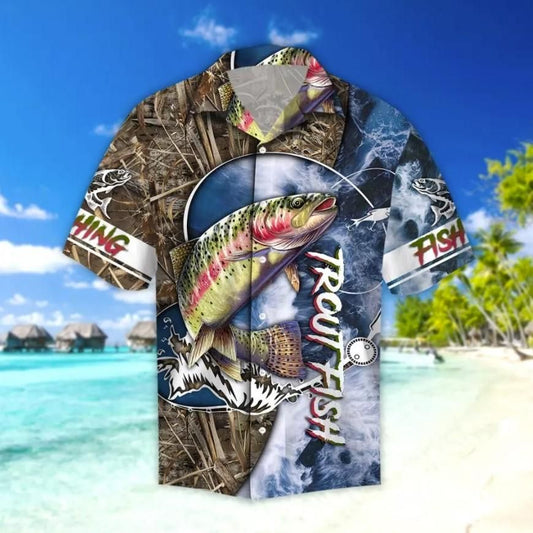 Life Trout Fishing Hawaiian Aloha Shirt Fs0072 Hawaiian Shorts Beach Short Sleeve, Hawaiian Shirt Gift, Christmas Gift