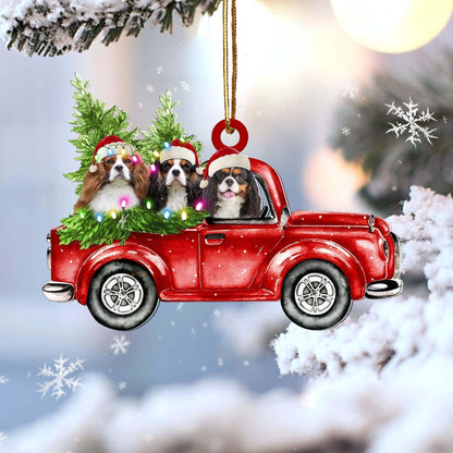 Cavalier King Charles Spaniel Red Car Christmas Ornament, Happy Christmas Ornament, Christmas Gift, Christmas Decoration