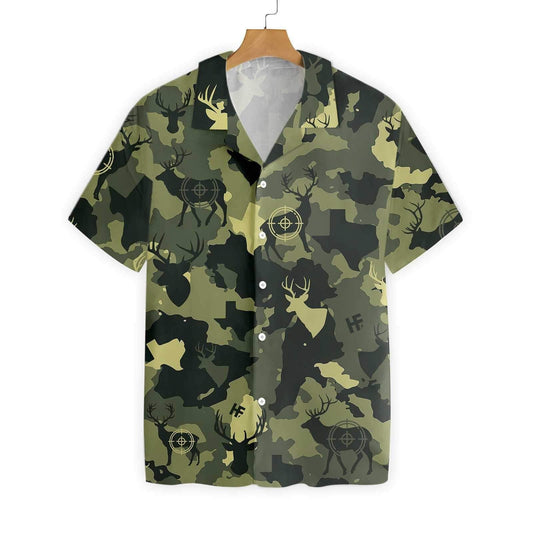Camouflage Deer Texas Hunting Hawaiian Aloha Shirt Hawaiian Shorts Beach Short Sleeve- Hawaiian Shirts -Hawaiian Shirt Gift, Christmas Gift