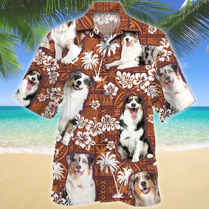 Lovely Design Australian Shepherd Dog Red Tribal Pattern Hawaiian Shirt, Hawaiian Shirt Gift, Christmas Gift