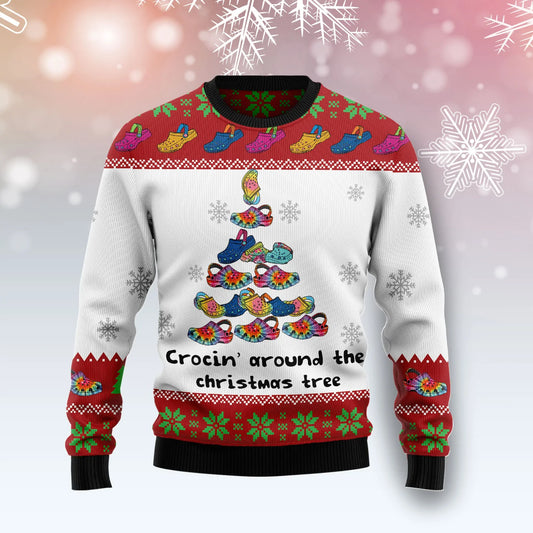Crocinâ Around The Christmas unisex womens & mens, couples matching, friends, funny family ugly christmas holiday sweater gifts, Christmas Ugly Sweater