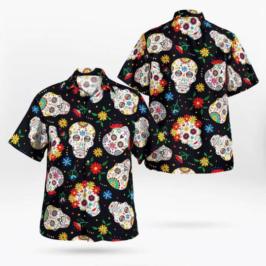 Sugar Skull With Colorful Flowers All Over Design Hawaiian Shirt, Hawaiian Shirt Gift, Christmas Gift