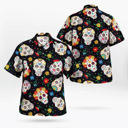 Sugar Skull With Colorful Flowers All Over Design Hawaiian Shirt, Hawaiian Shirt Gift, Christmas Gift