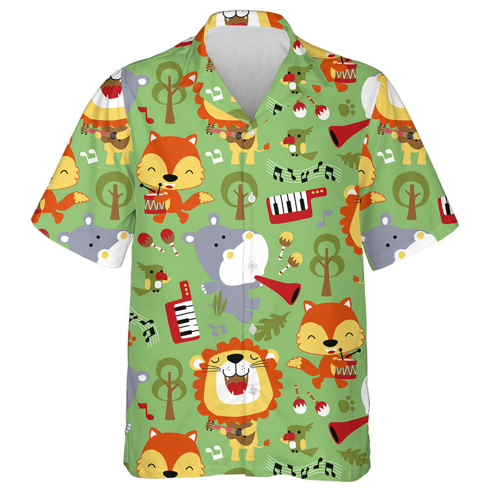 Funny Lion Hippo And Fox Playing Music Instrument Hawaiian Shirt, Hawaiian Shirt Gift, Christmas Gift
