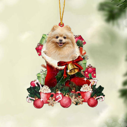 Pomeranian-Red Boot Hanging Christmas Plastic Hanging Ornament, Christmas Gift, Christmas Decoration