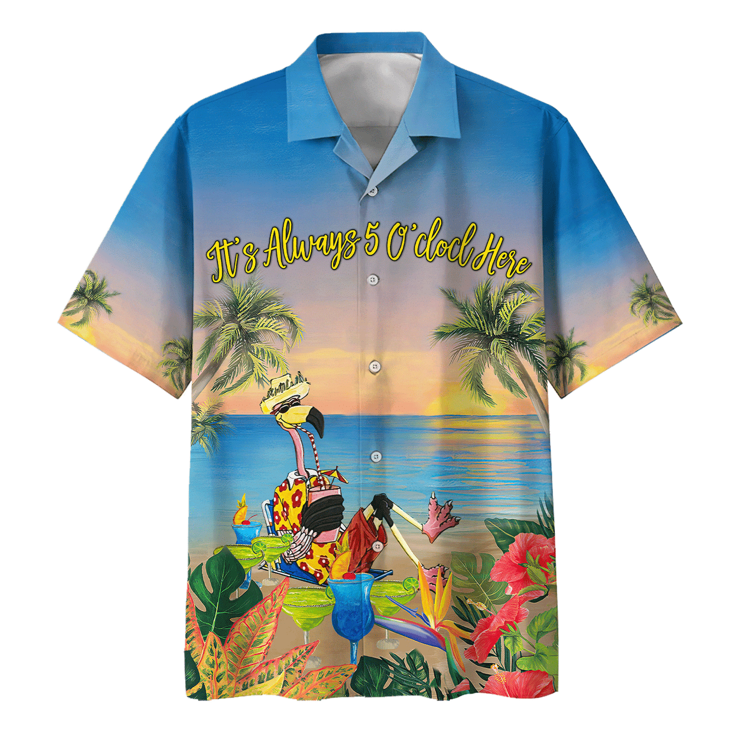 Flamingo Chilling In Beach Pattern Hawaiian Shirt, Hawaiian Shirt Gift, Christmas Gift