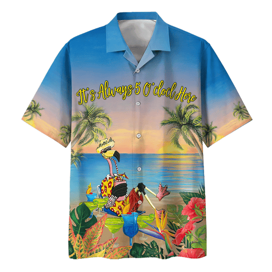 Flamingo Chilling In Beach Pattern Hawaiian Shirt, Hawaiian Shirt Gift, Christmas Gift