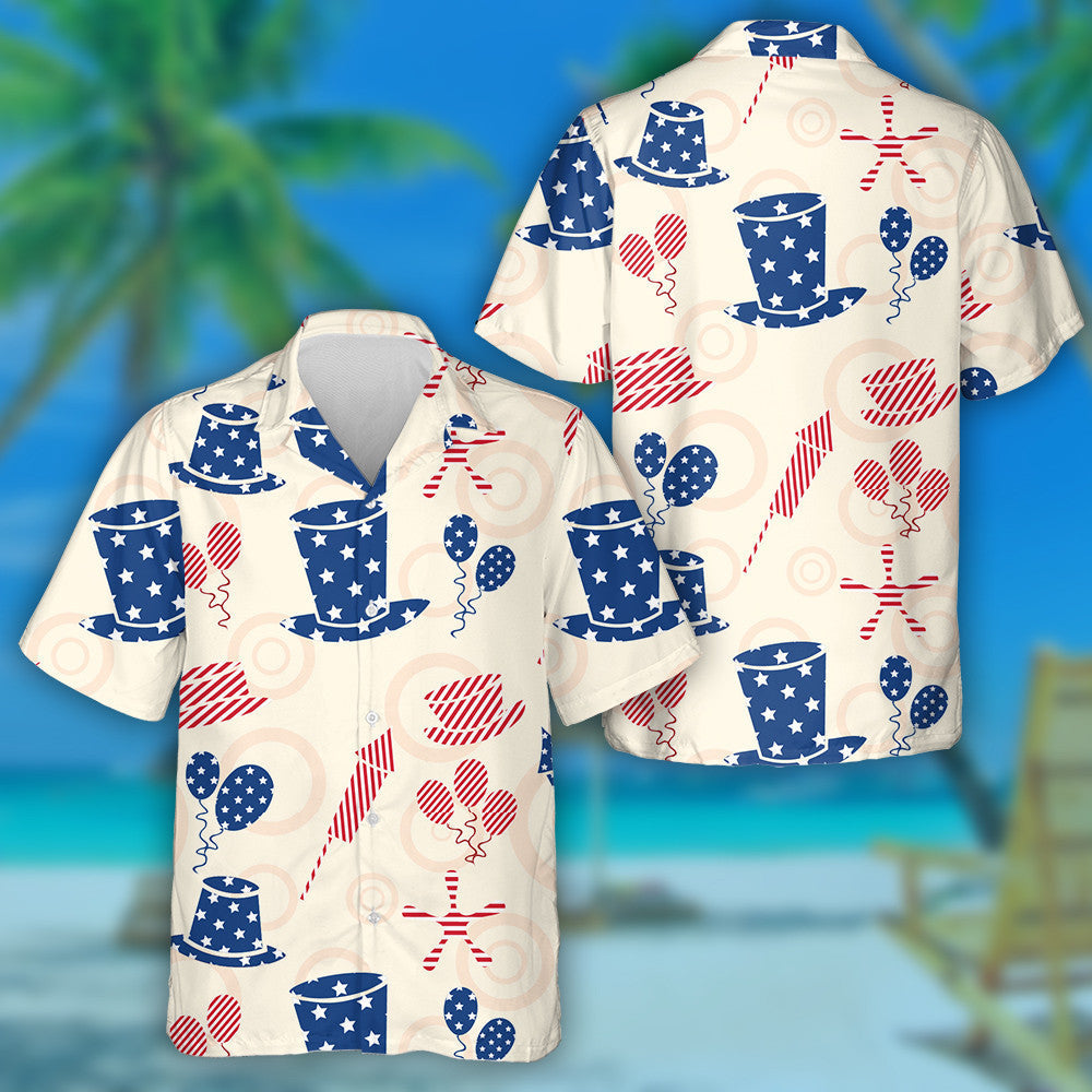 American Independence Day Celebration With Balloon Hat Firework Hawaiian Shirt, Hawaiian Shirt Gift, Christmas Gift