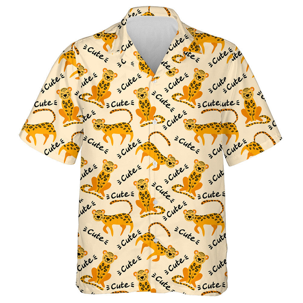 Cute Cartoon Leopards And Lettering On Light Background Hawaiian Shirt, Hawaiian Shirt Gift, Christmas Gift
