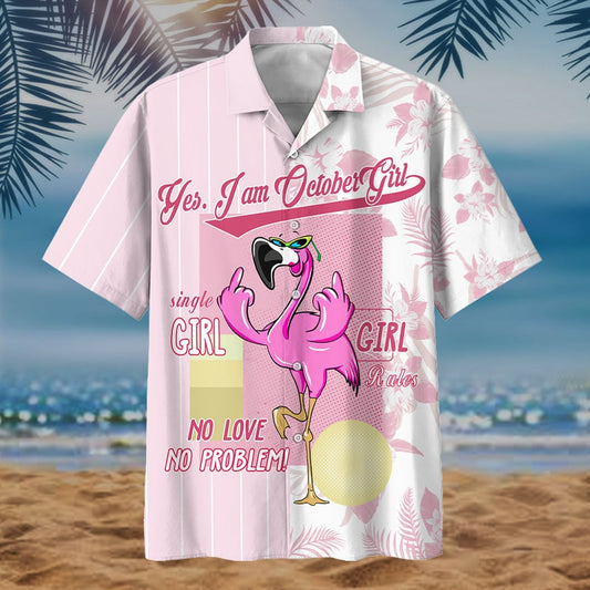Flamingo October Girl Pattern Design Hawaiian Shirt,Hawaiian Shirt Gift, Christmas Gift