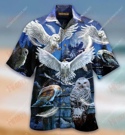 Owls Sing At Silent Night Unisex Hawaiian Shirt Vacation Short Sleeve Tactical Hawaiian Shirt Hawaiian Shirt Pattern, Hawaiian Shirt Gift, Christmas Gift