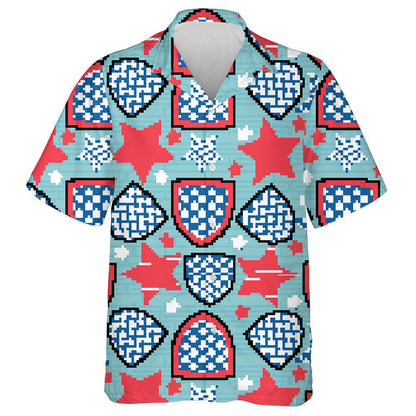 Stripes And Stars Pattern On Embroidery Shields And Stars Hawaiian Shirt, Hawaiian Shirt Gift, Christmas Gift