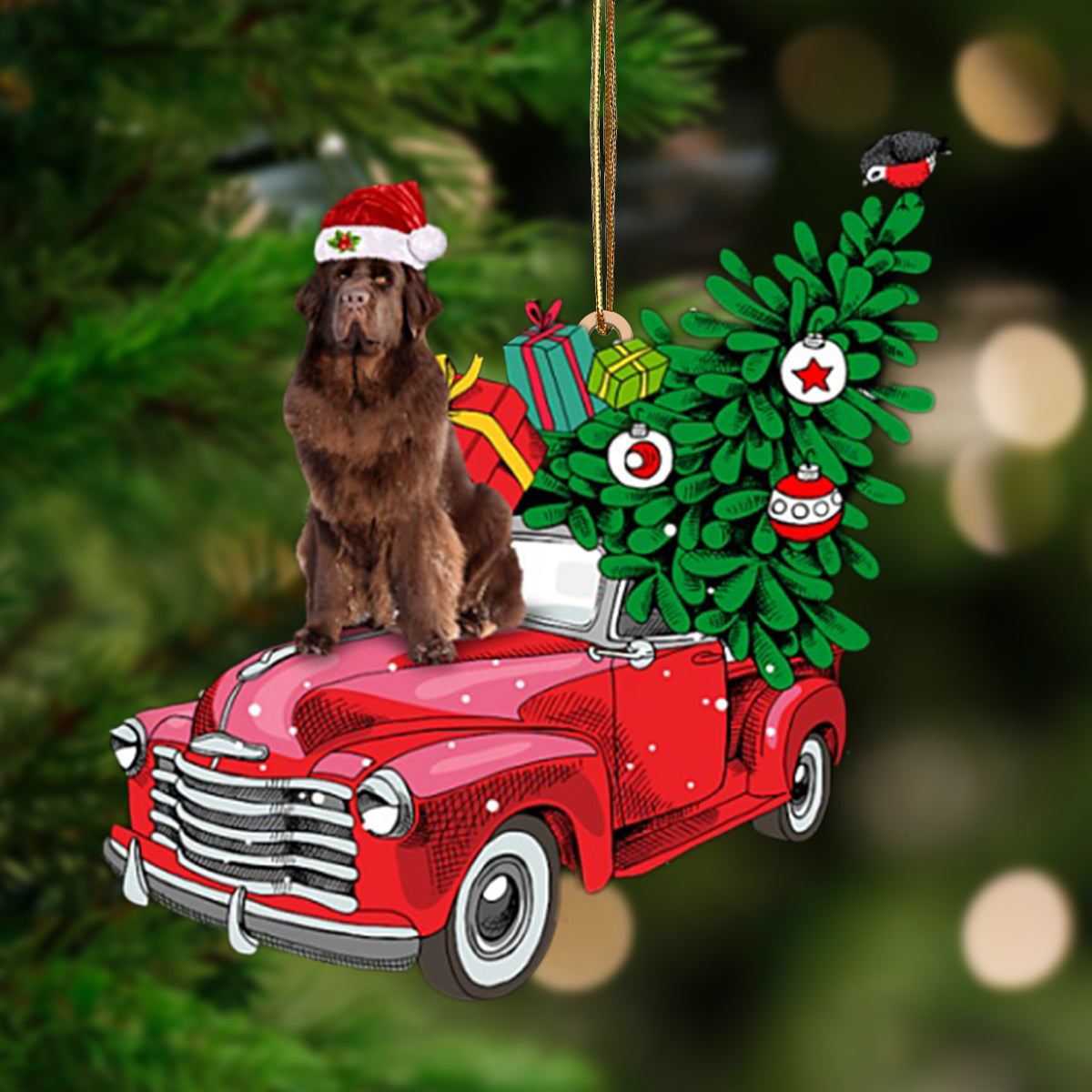 BROWN Newfoundland-Pine Truck Hanging Christmas Plastic Hanging Ornament, Happy Christmas Ornament, Christmas Gift, Christmas Decoration