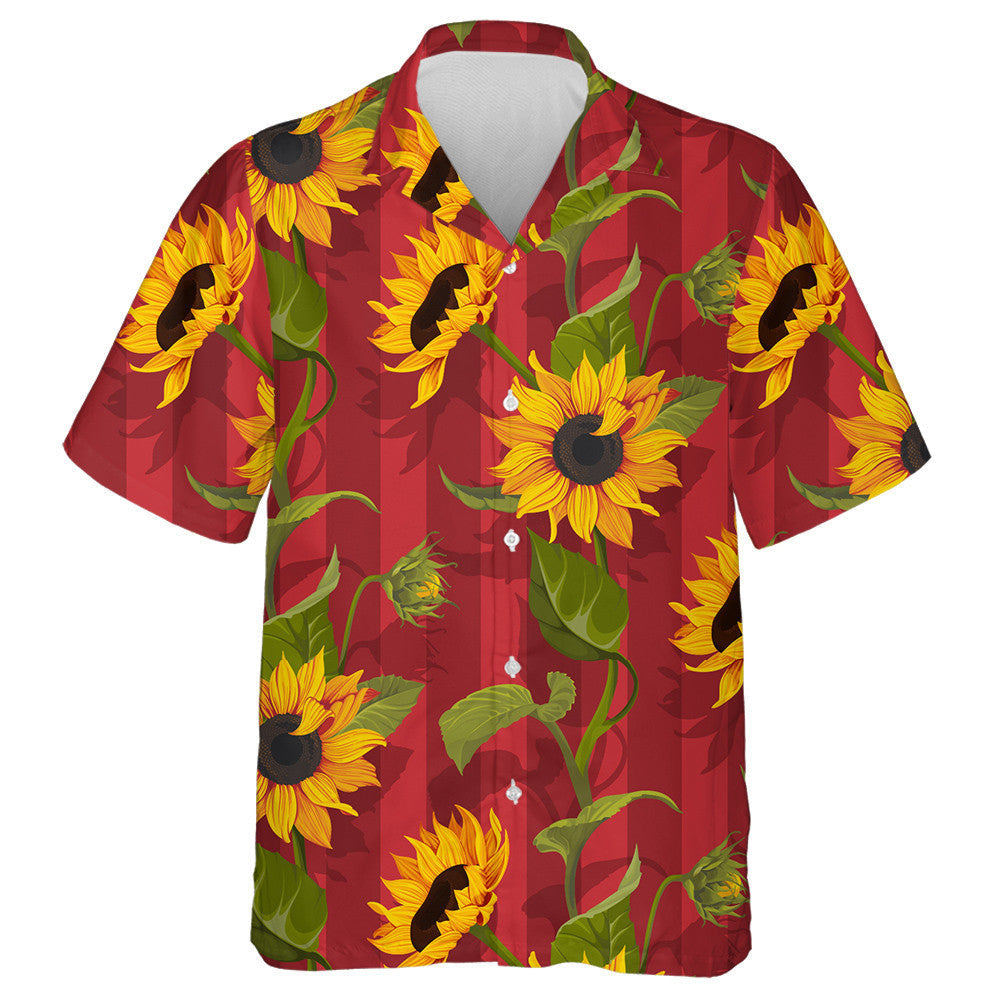 Appealing Sunflower And Its Shadow On Red Background Hawaiian Shirt, Hawaiian Shirt Gift, Christmas Gift