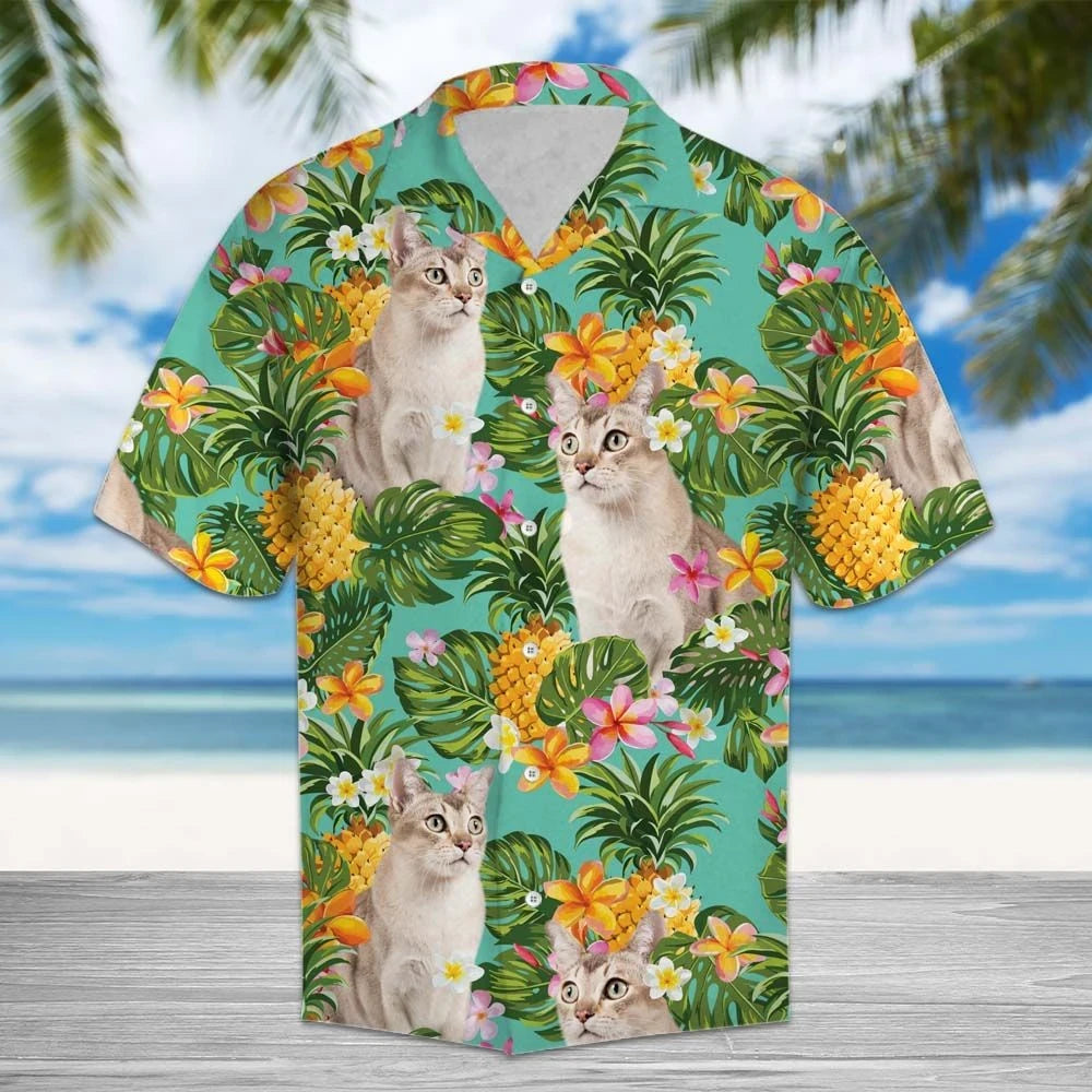 Burmilla With Plumeria And Leaves On Mint Design Hawaiian Shirt, Hawaiian Shirt Gift, Christmas Gift