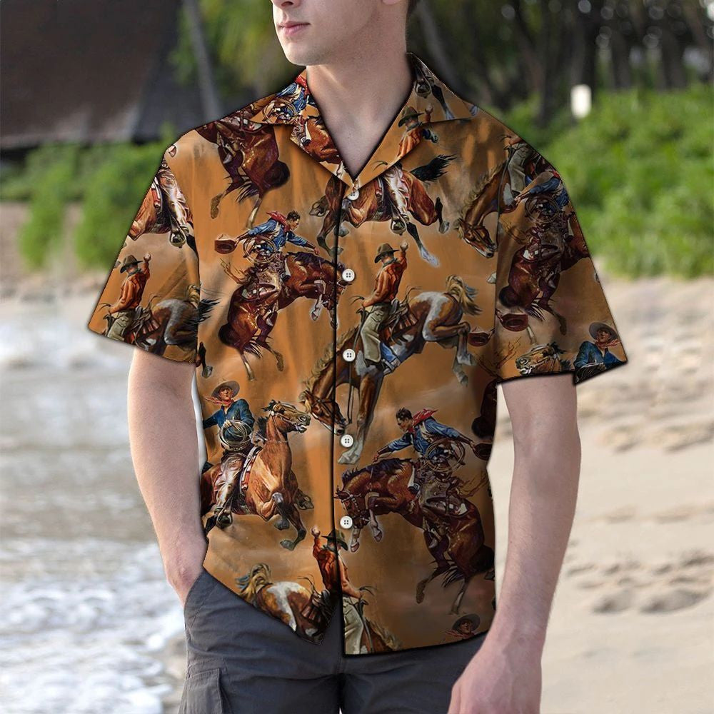 Vintage Cowboys Hangout Together Pattern Hawaiian Shirt, Hwaiian For Gift