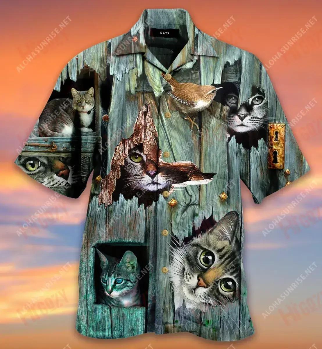 I Live In The Meow Short Hawaiian Shirt Vacation Aloha Shirt Hawaiian Crazy Shirts Hawaiian Shirts For Men, Hawaiian Shirt Gift, Christmas Gift