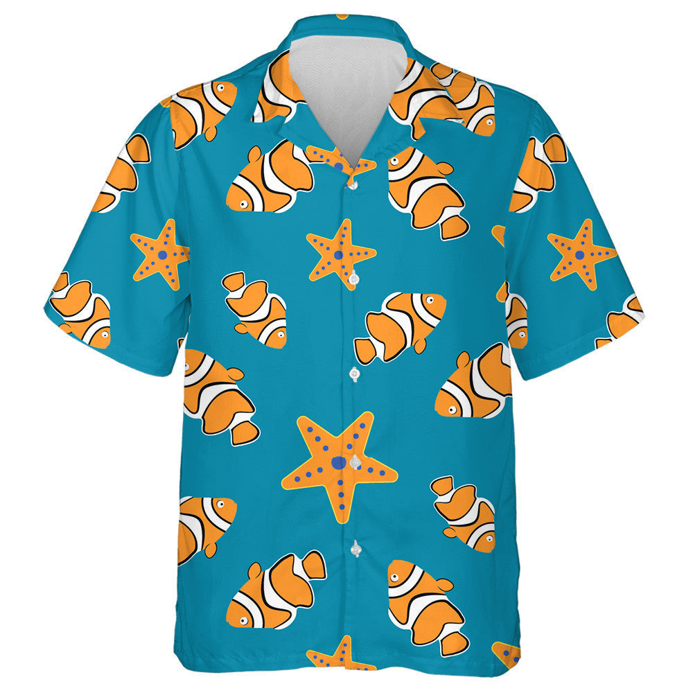 Pretty Orange Fish And Starfish On The Blue Background Hawaiian Shirt, Hawaiian Shirt Gift, Christmas Gift