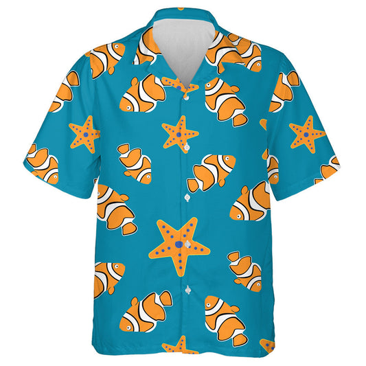 Pretty Orange Fish And Starfish On The Blue Background Hawaiian Shirt, Hawaiian Shirt Gift, Christmas Gift