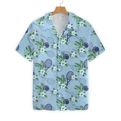 Tropical Tennis 5 On Blue Background Design Hawaiian Shirt, Hawaiian Shirt Gift, Christmas Gift
